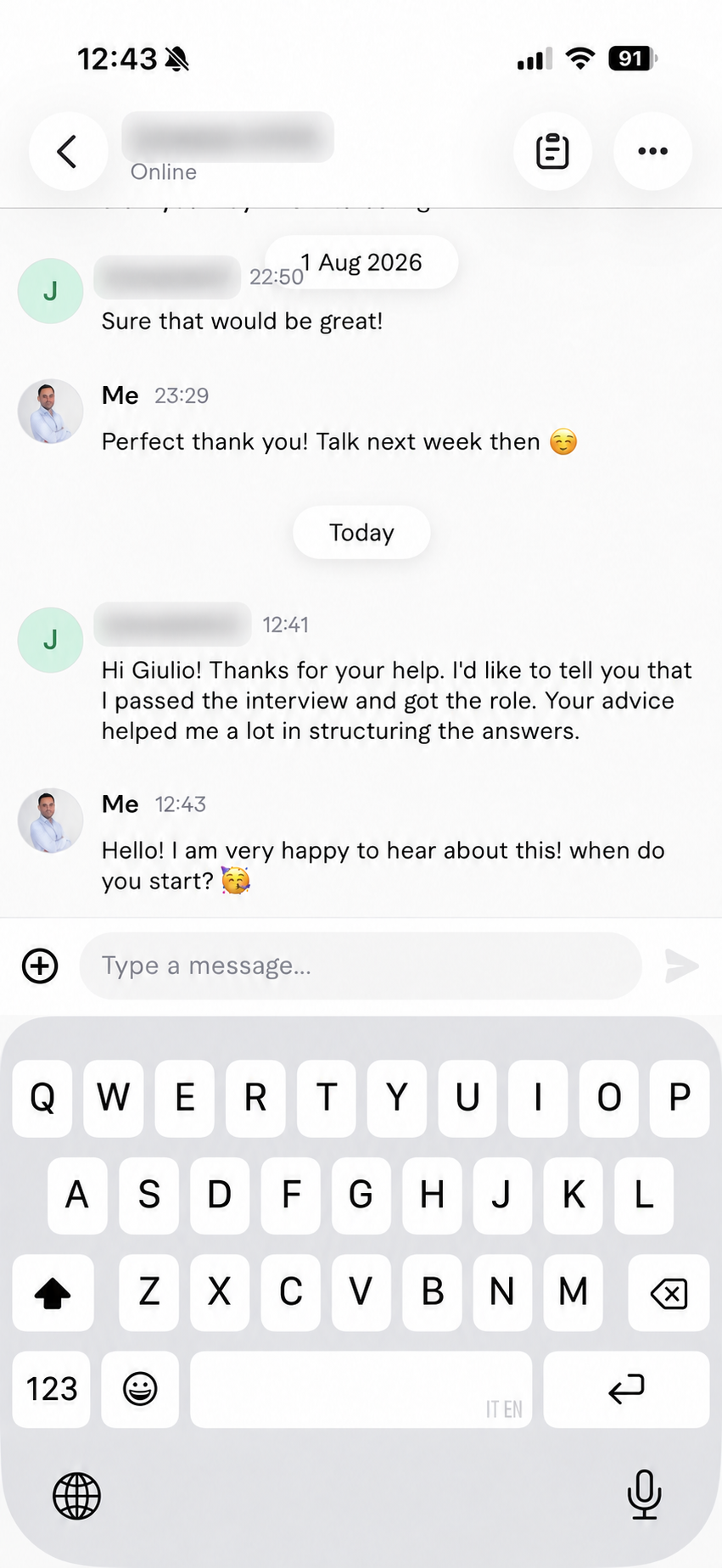 Client message confirming a new role